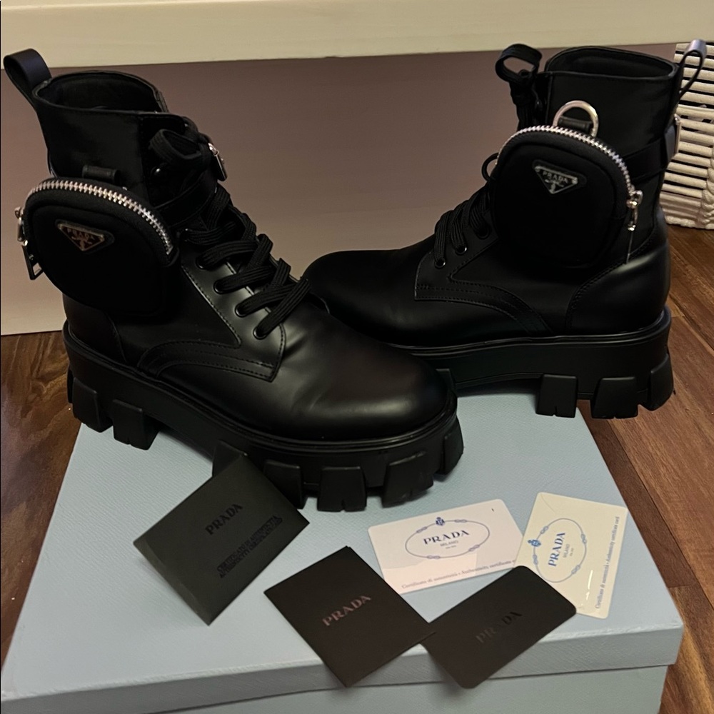 !!!SOLD!!!!Prada Leather Zip Pocket Combat Booties - Picture 5 of 5